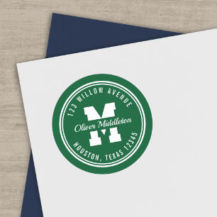 Monogram Custom Colour Varsity Style Return Addres Classic Round Sticker