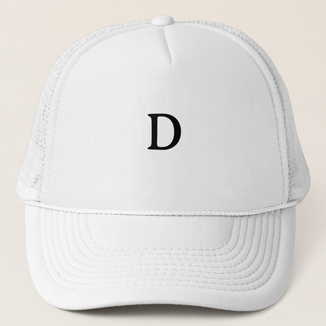 Monogram Custom D Logo Averia Serif Font-Cap White Trucker Hat (Front)