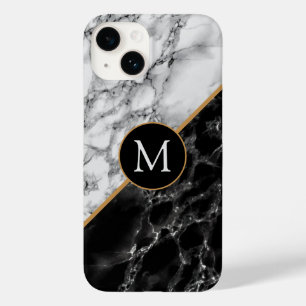 Monogram Custom Letter Black White Marble Case-Mate iPhone 14 Case