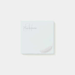 Monogram Custom Name Angel Feather Light Blue Grey Post-it Notes