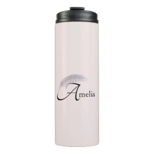 Monogram Custom Name Angel Feather Light Pink Thermal Tumbler
