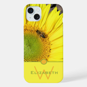 Monogram Custom Name Bee On Sunflower Photo iPhone 15 Plus Case