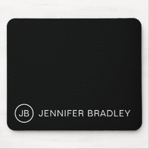 Monogram Custom Name Black and White Mouse Pad