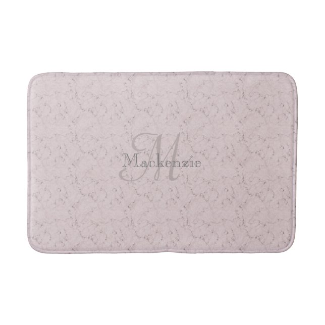 Monogram Custom Name Blush Pink Elegant Marble Bath Mat (Front)