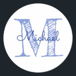 Monogram Custom Name Boy Clothing Kids' Labels<br><div class="desc">Monogrammed custom boy's name monogram for clothing and other items. Label his back to school items. Hand sketched initial and script name. Add your baby's name and initial.</div>