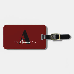 Monogram Custom Name Burgundy Red Gift Favour Luggage Tag