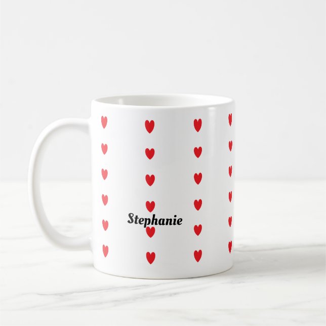 Monogram Custom Name Cute Red Doodle Hearts Gift Coffee Mug (Left)