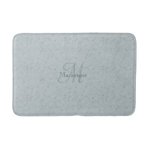 Monogram Custom Name Elegant Marble Dusty Blue Bath Mat
