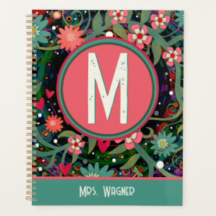 Monogram Custom Name Floral Teacher Planner