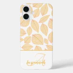 Monogram Custom Name Gold Skeleton Leaves White iPhone 16 Plus Case