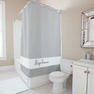 Monogram Custom Name Grey Grey Black White Shower Curtain