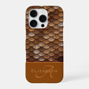 Monogram Custom Name Metallic Mermaid Scales iPhone 16 Pro Case