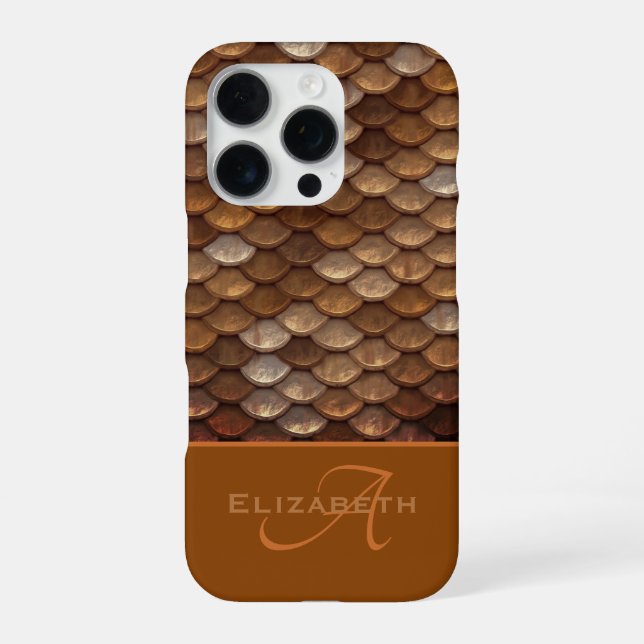 Monogram Custom Name Metallic Mermaid Scales iPhone Case (Back)