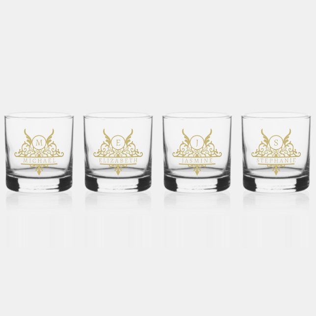 Monogram Custom Name Ornate Personalised Whiskey Glass (Front)