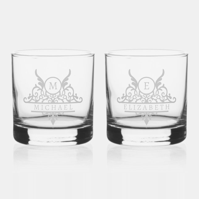 Monogram Custom Name Ornate Personalised Whiskey Glass (Front)