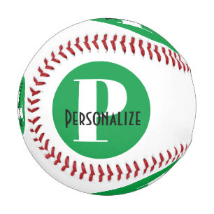 Monogram Custom Name Personalized Green White Baseball