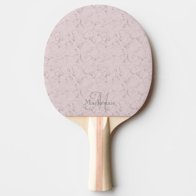 Monogram Custom Name Pink Grey Marble Pattern Ping Pong Paddle (Front)