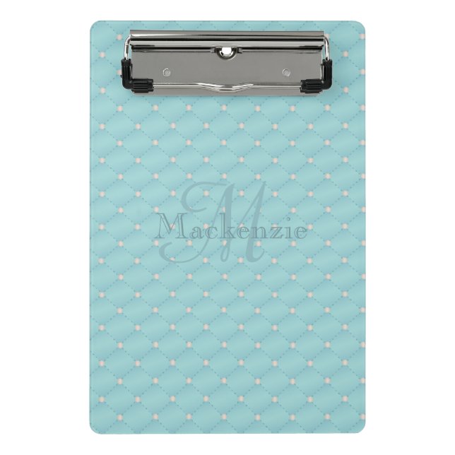 Monogram Custom Name Quilt Design Turquoise Teal Mini Clipboard (Front)