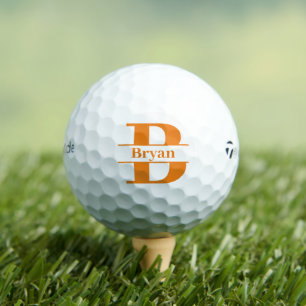 Monogram Custom Name Typography Simple Orange Text Golf Balls