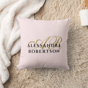 Monogram Custom Pastel Pink Gold Black Minimalist Cushion