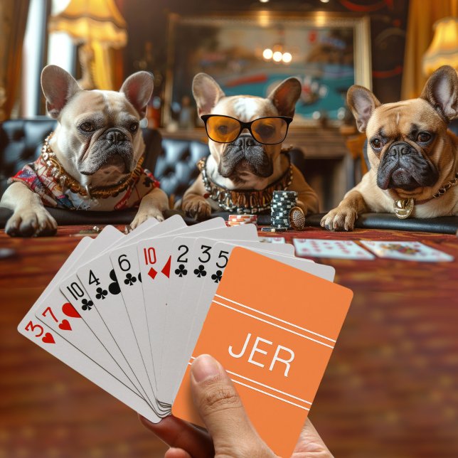 Monogram Custom Personalised Modern Initial Orange Playing Cards (Creator Uploaded)