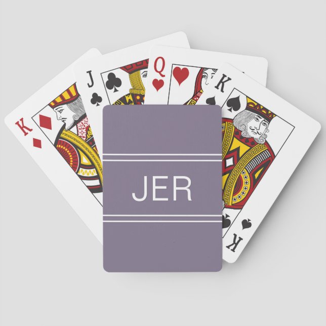 Monogram Custom Personalised Modern Initial Purple Playing Cards (Back)
