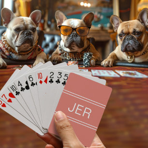 Monogram Custom Personalised Modern Orange Red Playing Cards
