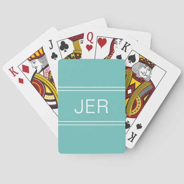 Monogram Custom Personalised Modern Teal Green Playing Cards (Back)