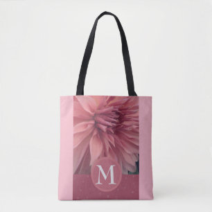 monogram custom personalised pink flower art  tote bag