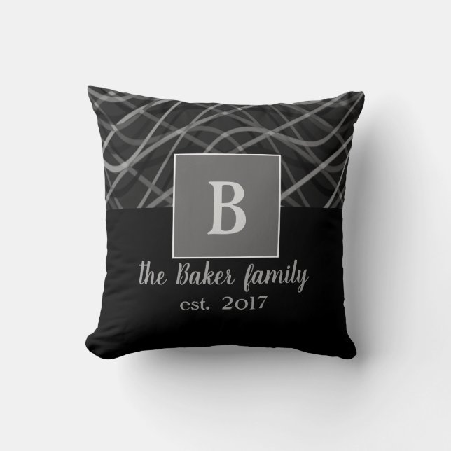 monogram custom pillow grey and black  design (Front)