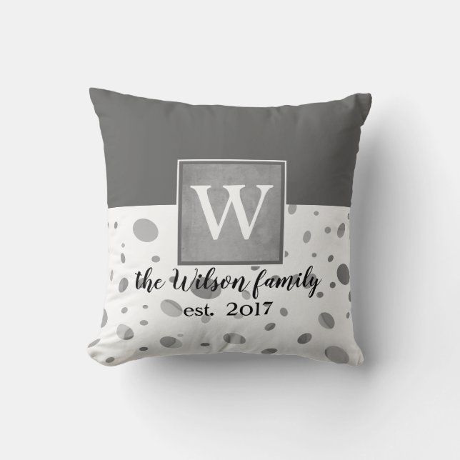 monogram custom pillow grey and white design (Front)