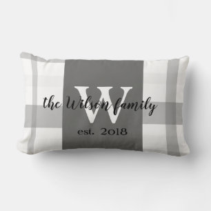 monogram custom pillow grey and white plaid