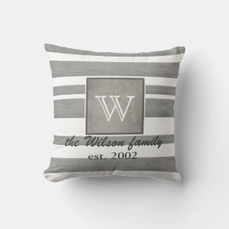 monogram custom pillow grey and white stripes
