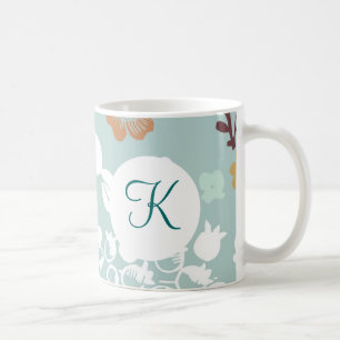 Monogram Custom Printed Coffee Mug Blue Flowers
