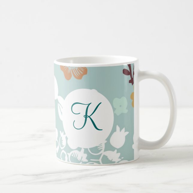 Monogram Custom Printed Coffee Mug Blue Flowers (Right)