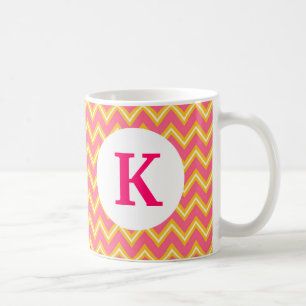 Monogram Custom Printed Coffee Mug Pink Chevron
