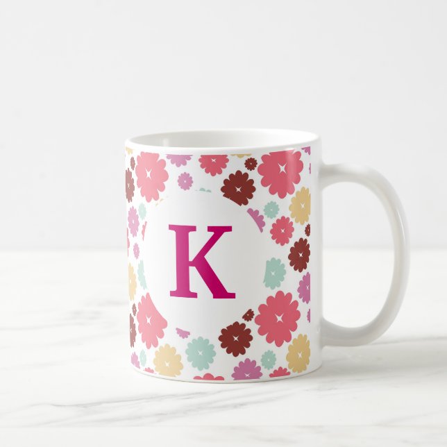 Monogram Custom Printed Coffee Mug Pretty Flowers (Right)