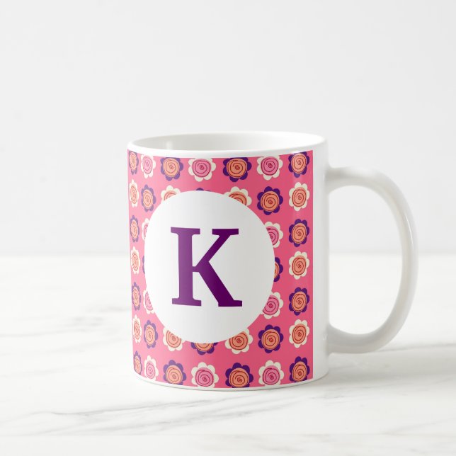 Monogram Custom Printed Coffee Mug Pretty Flowers (Right)