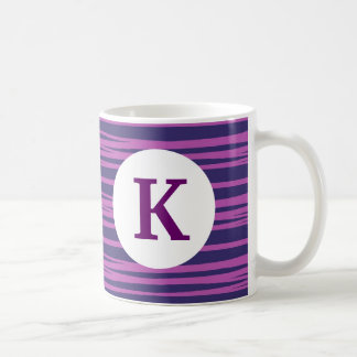 Monogram Custom Printed Coffee Mug Purple Stripe