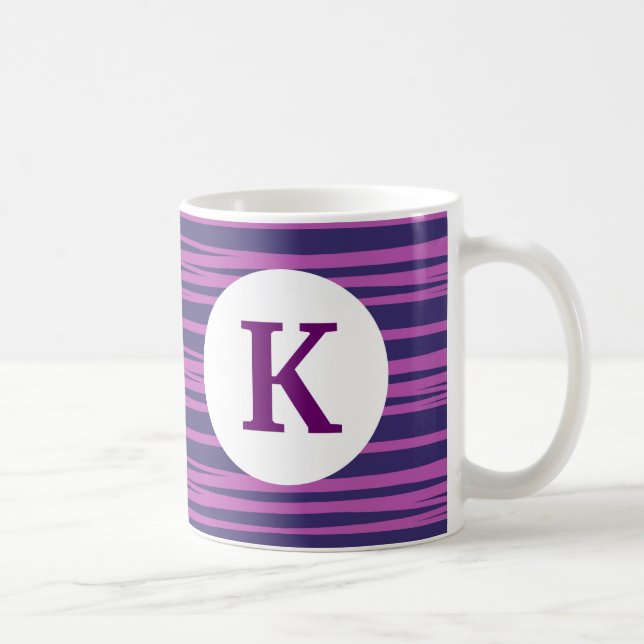 Monogram Custom Printed Coffee Mug Purple Stripe (Right)