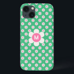 Monogram Custom Retro Daisies Pink and Green Sherp iPhone 13 Case<br><div class="desc">A happy and bright retro daisy pattern in shades of preppy bright green and pink. This design can be personalised with a monogram letter. A great custom gift a teen or or for the young at heart.</div>