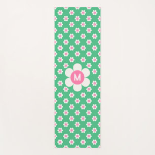 Monogram Custom Retro Daisies Pink and Green Yoga Mat