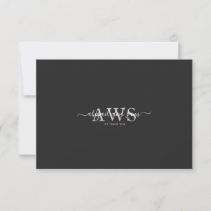 Monogram Custom Script Names Black Wedding Message Thank You Card