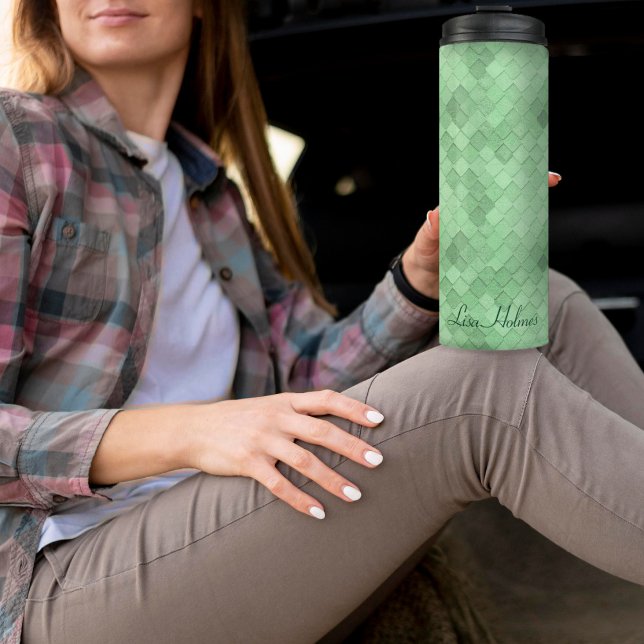 Monogram Custom Text Green Soft Colourful Diagonal Thermal Tumbler (Creator Uploaded)