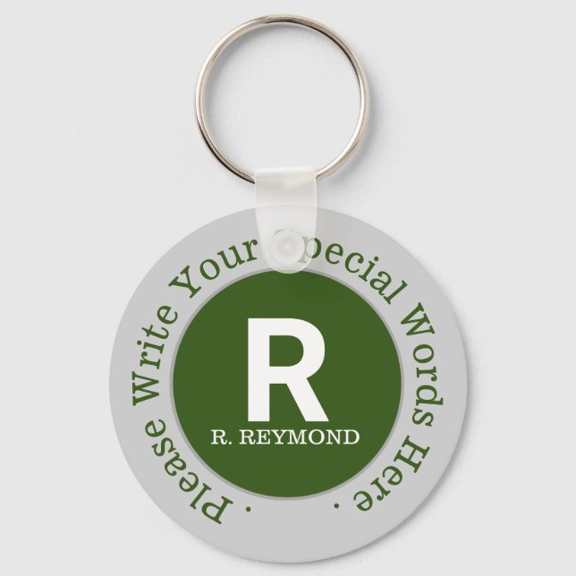 monogram & custom text on nice green promo key ring (Front)