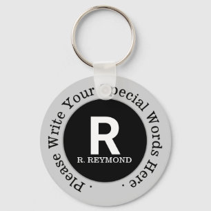monogram & custom text on nice promo black key ring