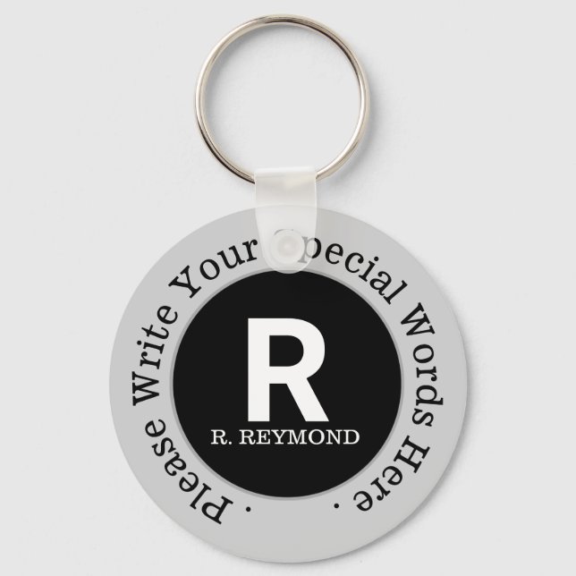 monogram & custom text on nice promo black key ring (Front)