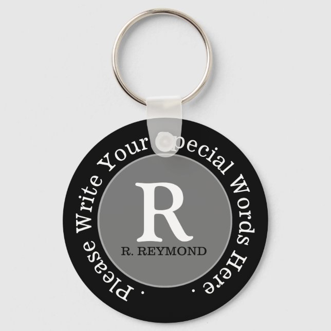 monogram + custom text on nice promo cheap key ring (Front)