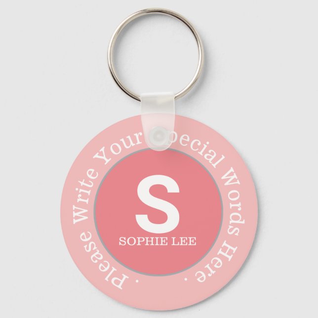 monogram & custom text on nice promo pink key ring (Front)