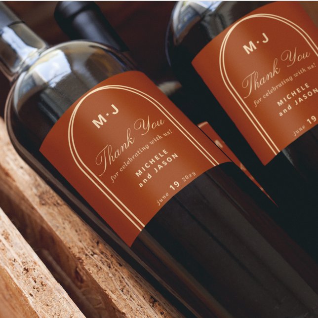 Monogram Custom Thank You Terracotta Arch Wedding Wine Label (Creator Uploaded)